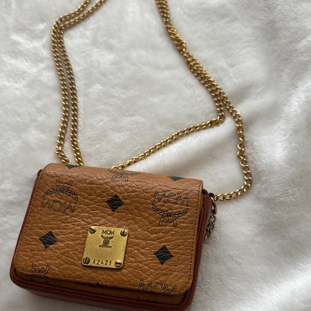 MCM Brown Gold Crossbody Bag with Chain Strap